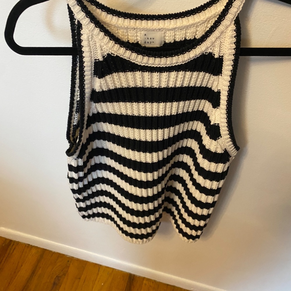 Women's Halter Crewneck Pullover Sweater - A New Day™ Cream/Black Striped L